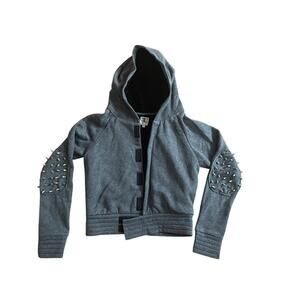 Vintage Y2K New Ntice New York Studded Punk Grey Hoodie Jacket w/Velour RARE 2